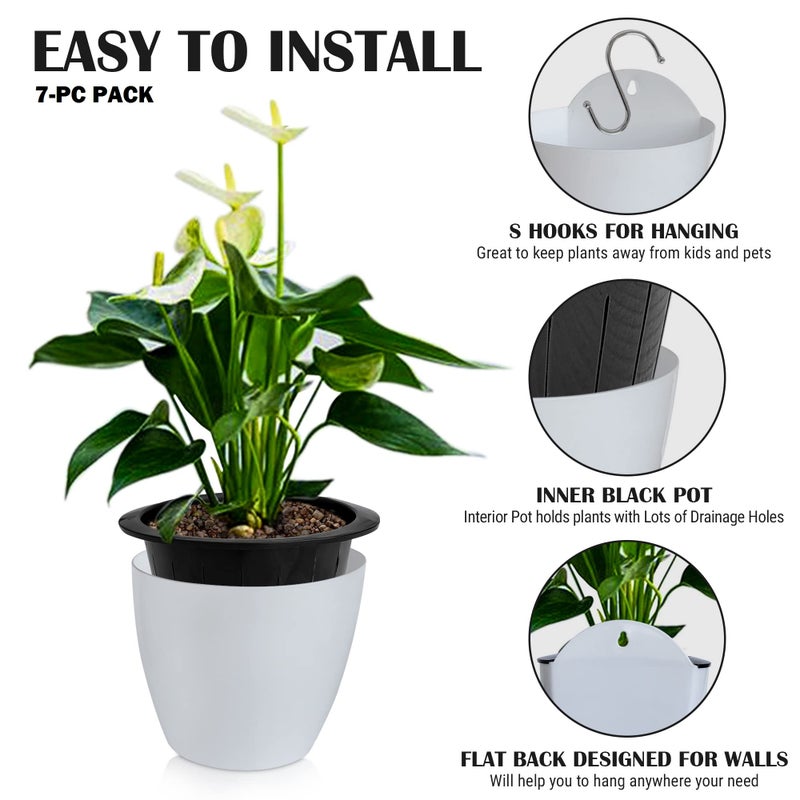 ShoppeWatch Wall Planters for Indoor Plants 7 Pack | Hanging Planters Large 7 Inch with Hooks | Wall Pots for Plants | 7.28 x 6.1 inches - PL35 - Image 2